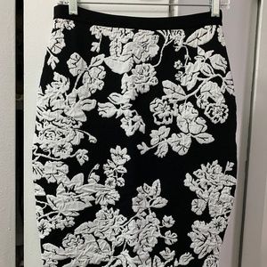 Milly Black and White Floral Skirt